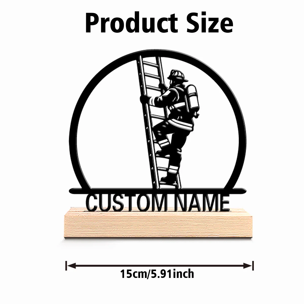 1pc Romantic Personalized Custom Firefighter Metal Statues Symbolic desktop Decoration with Wooden Base Gift Male Theme Office