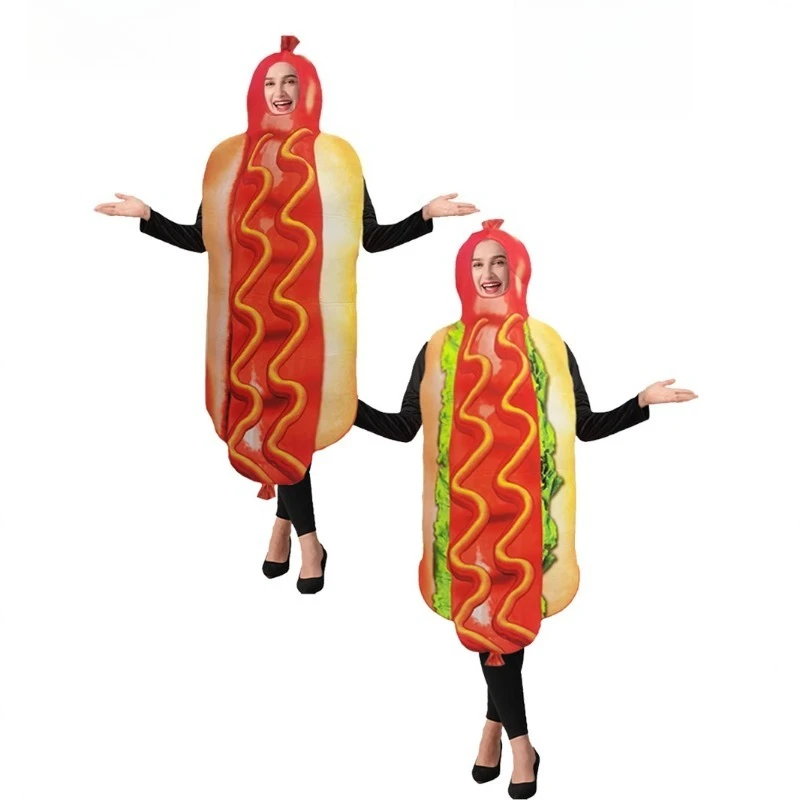 Hot Dog Costume Adult Kids Funny Halloween Cosplay Jumpsuit Food Outfit Party Carnival Holiday Festival Unisex Sausage Disfraz