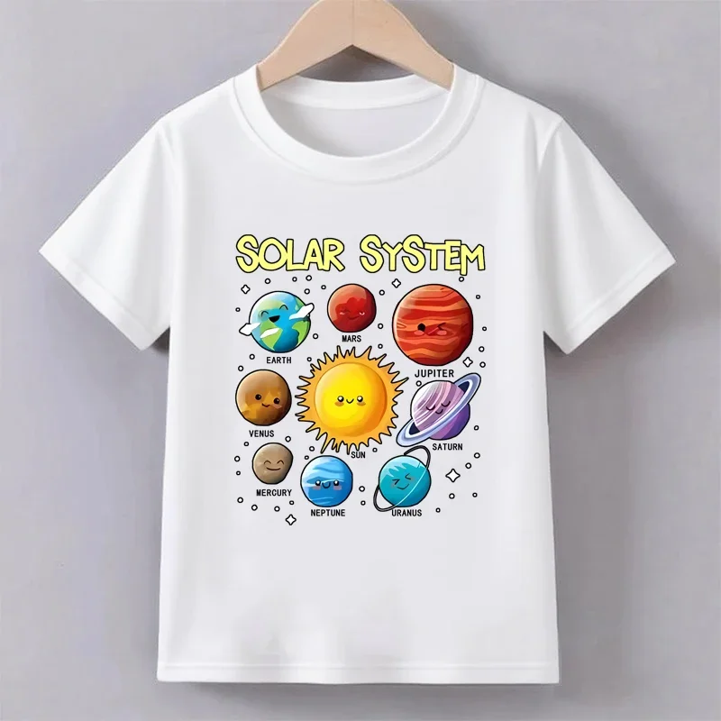 Teenage Solar System Colorful Printed T-shirt Boys Girls Summer Casual Fashion Round Neck Short Sleeve Tops Children Clothing