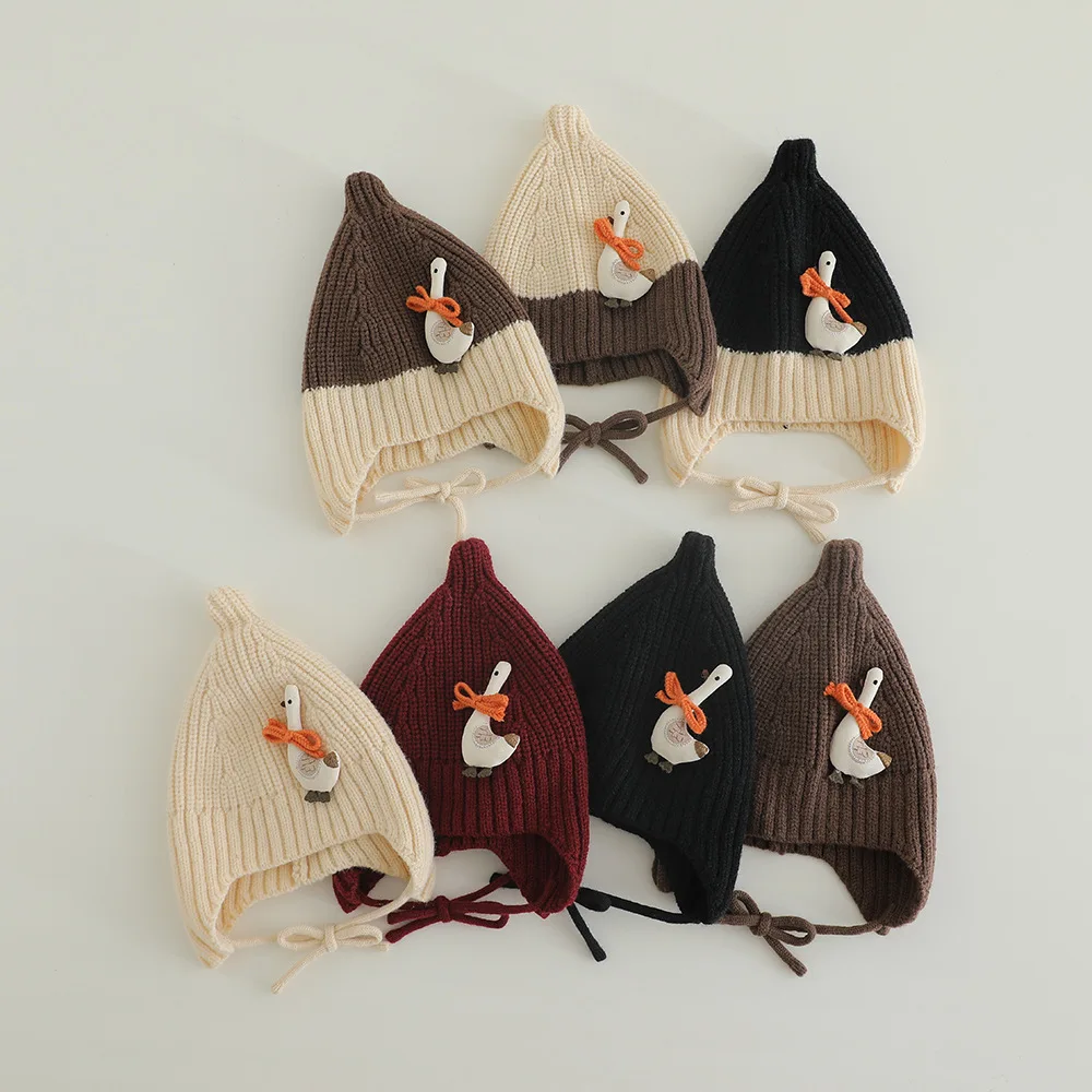 Kids Knitted Hat 45-48CM 0-2 Years Cap Beanie with Ear Flaps Cartoon Animal Winter Warm Hat Children Boys Girls Toddler Hats
