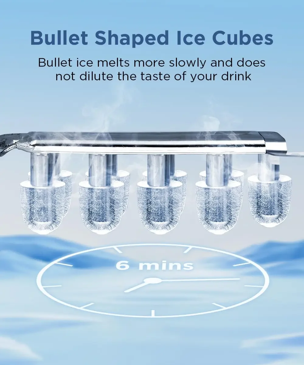 Efficient Self-Cleaning Ice Maker for Countertop Use, Produces 26.5lbs of Ice per Day, 9 Ice Cubes in Just 6 Minutes, Includes I