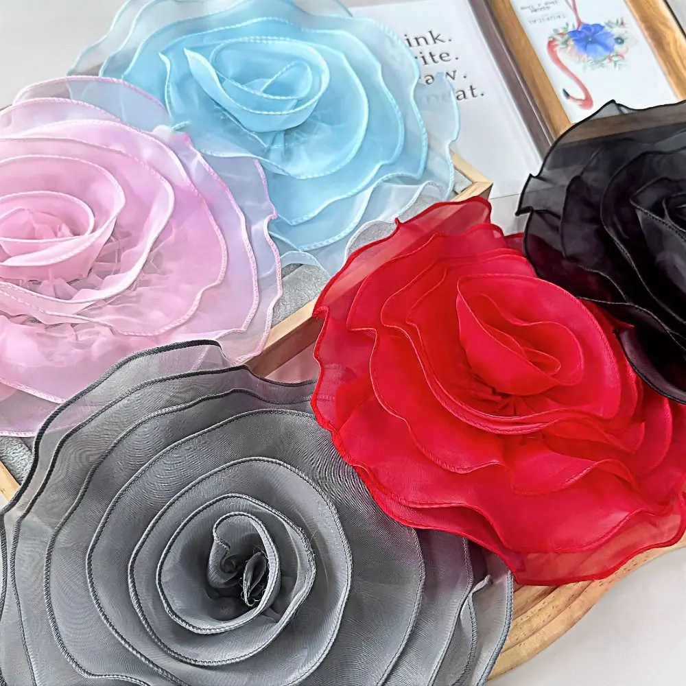 Handmade Rose Flower Patch Clothing Dress Neck Decoration Artificial 3D Flower Corsage Brooch Accessories Organza