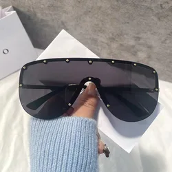 New Vintage Oversized Oval Sunglasses Woman Rimless Rectangle Sun Glasses Female Brand Designer Eyewear UV400 Oculos De Sol