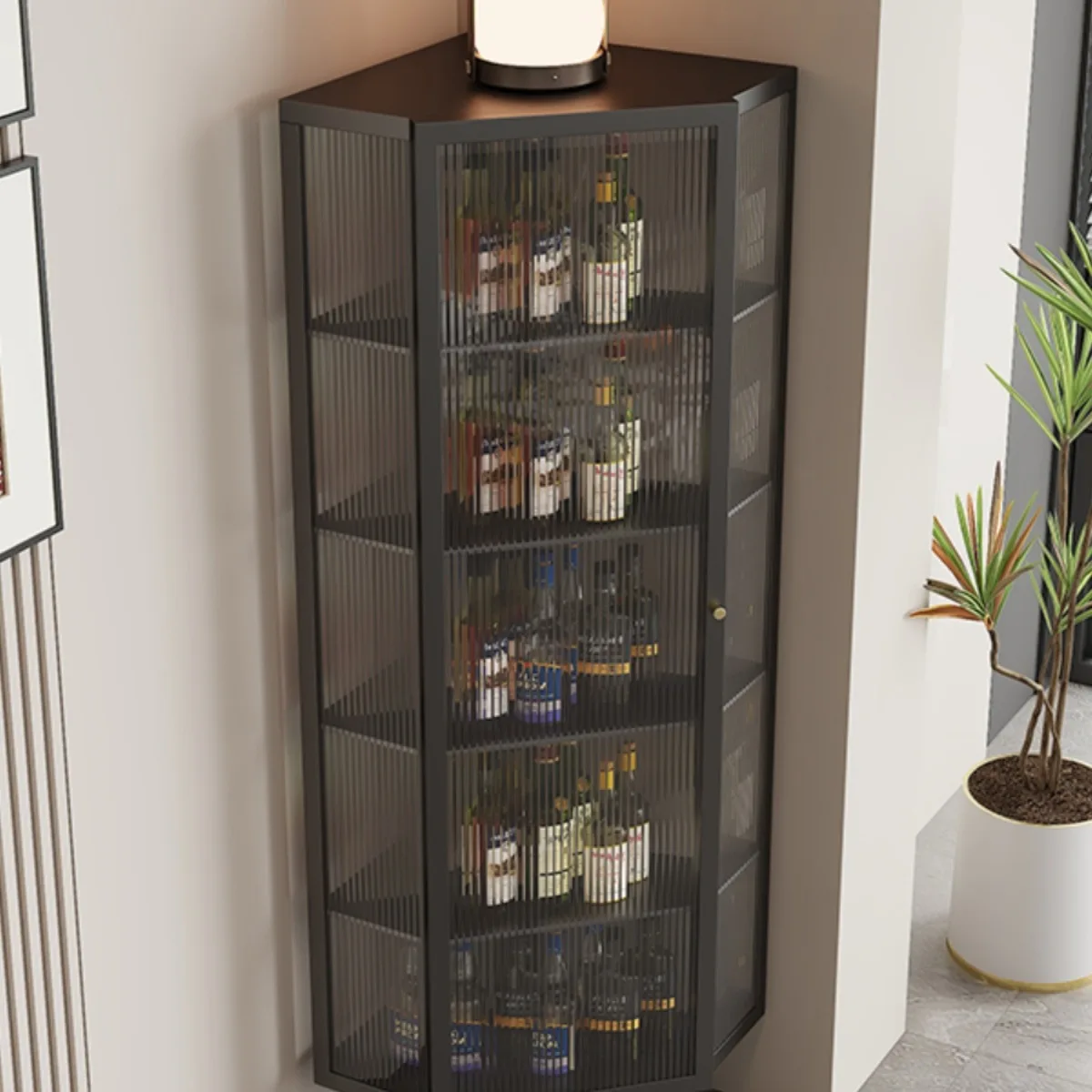 Glass corner cabinet to simple living room light luxury corner locker