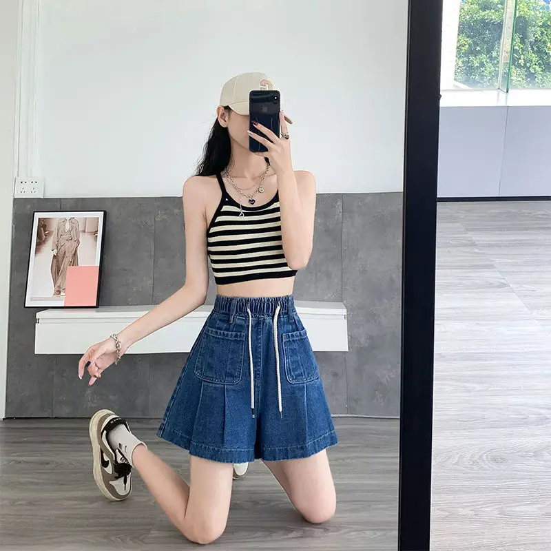 Large Size Denim Shorts Skirt for Women\'s Spring/summer Thin A-line Wide Leg Loose High Waist Slimming Fashion Shorts