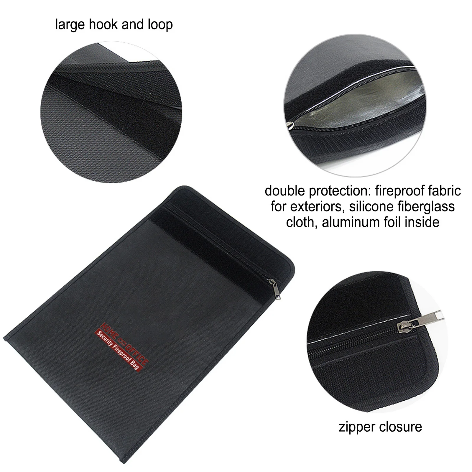 ZK40 Fireproof Document Bag Silicone Fiberglass Zipper Closure Hook and Loop Foldable Waterproof Money Bag for Document