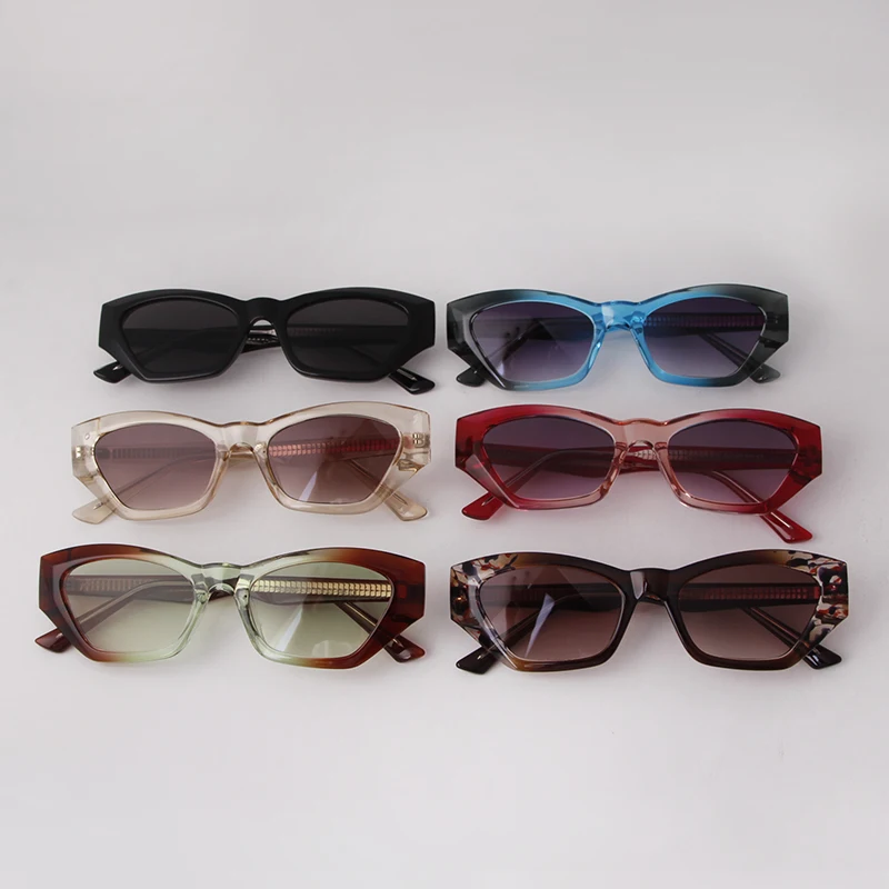 

Trendy Retro Cateye Sunglasses Women Men Small Frame Polarized Sun Glasses Gradient Frame Shades Irregularity Square Fat Edge UV