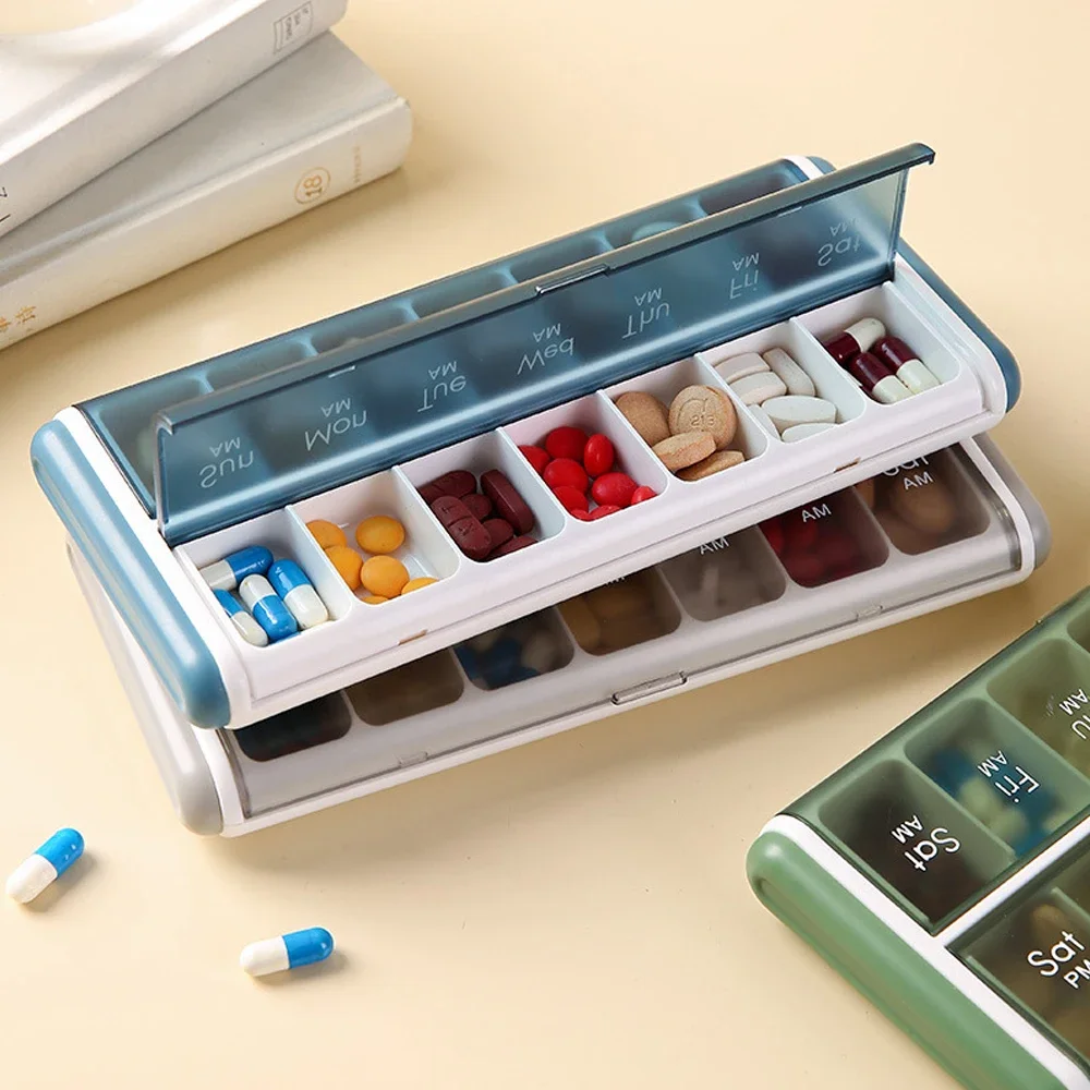 1PCS Weekly (7-Day) AM/PM Pill Organizer,Vitamin Case,and Medicine Box,Medium Compartments, 2 Times a Day AM/PM, 14Compartments