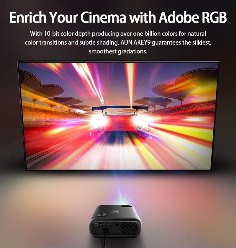 AUN AKEY9-Projecteur Domestique Intelligent, Multilingue, Android, 1920x1080, 6000 Lumens