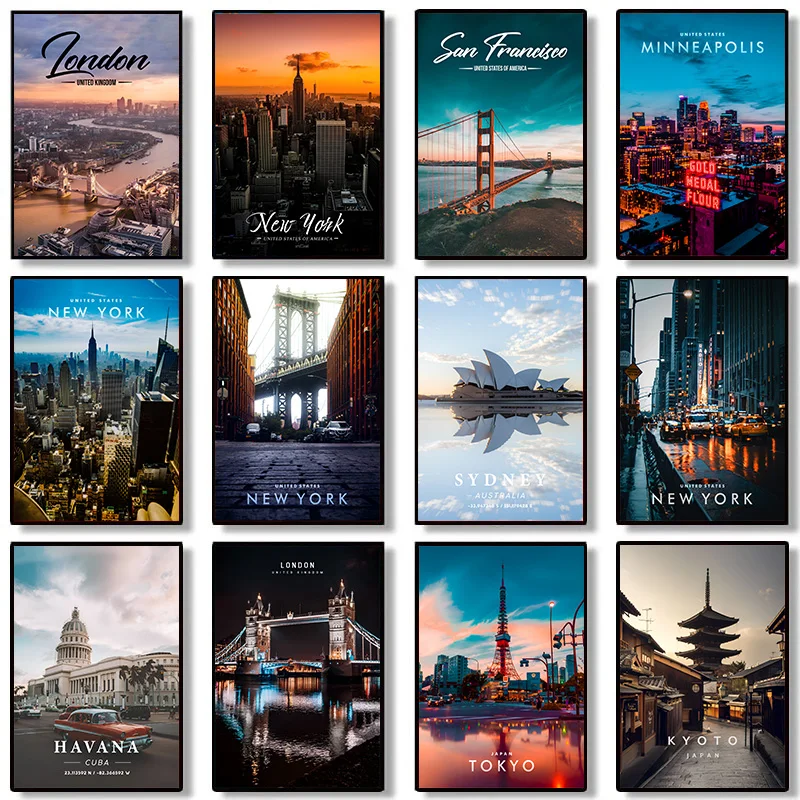 Знаменитый Париж Нью-Йорк Токийский город Настенный декор холст картина северный город ночная сцена плакаты печать картина украшение для гостиной