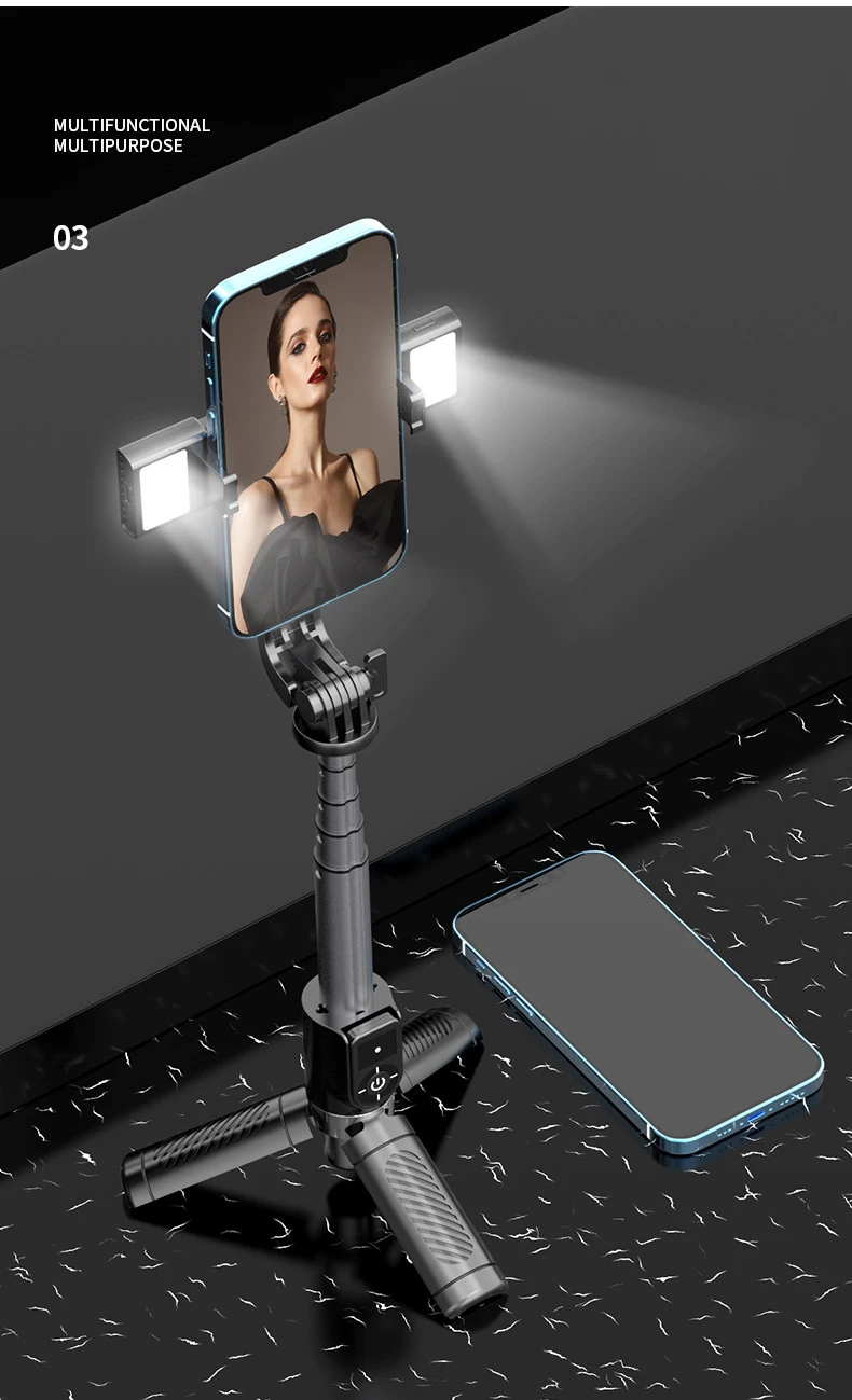 New Mini Bluetooth Selfie Stick with Detachable Fill Light Phone Live Broadcast Bracket Tripod Foldable Selfie Stick with Mirror
