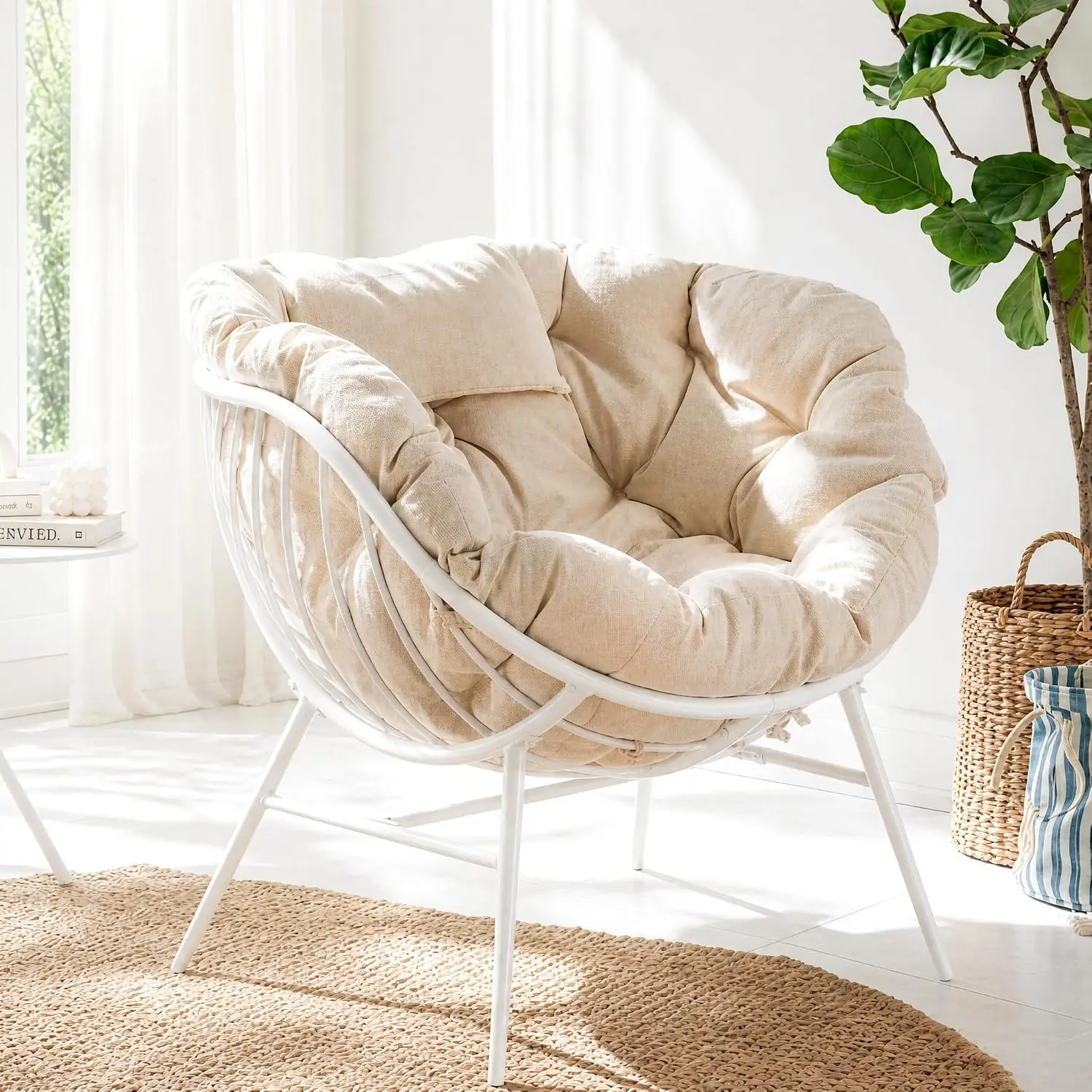 Indoor Outdoor Oversized Papasan Chairs Set of 2, Living Room Egg Chair