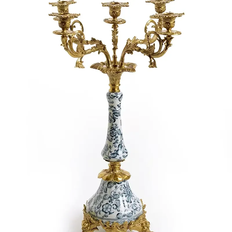 Brass Candlestick Holder Soft Ornaments Five-head Ceramic European Vintage for Hotel Home Home Decoration Custom 1 PCS