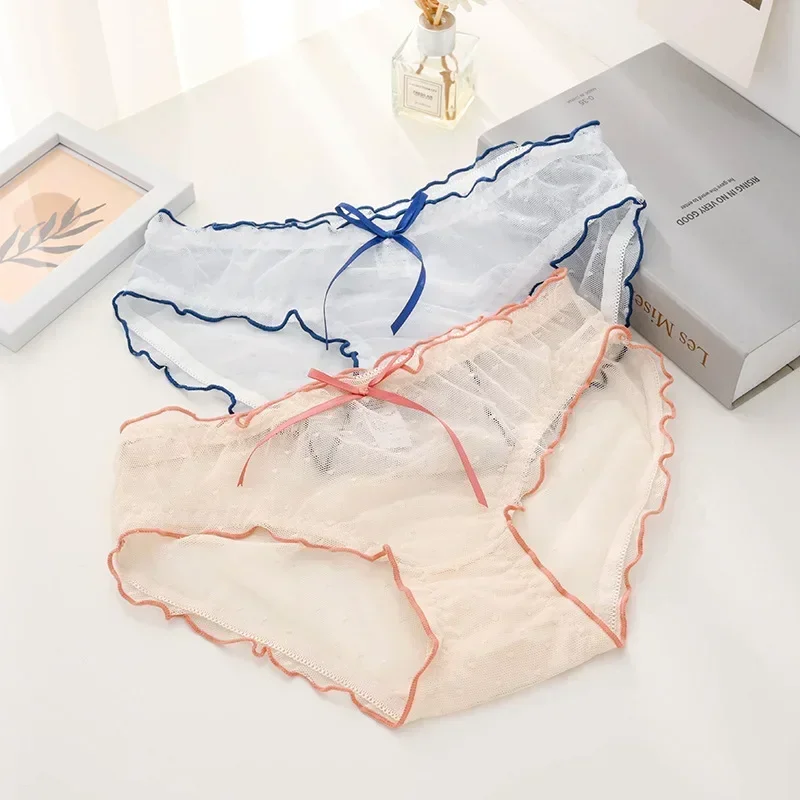 Lace Panties Sexy Women Lace Briefs Transparent Low-Rise Pantys Underwear Female Underpants Intimates Lingerie L-XL