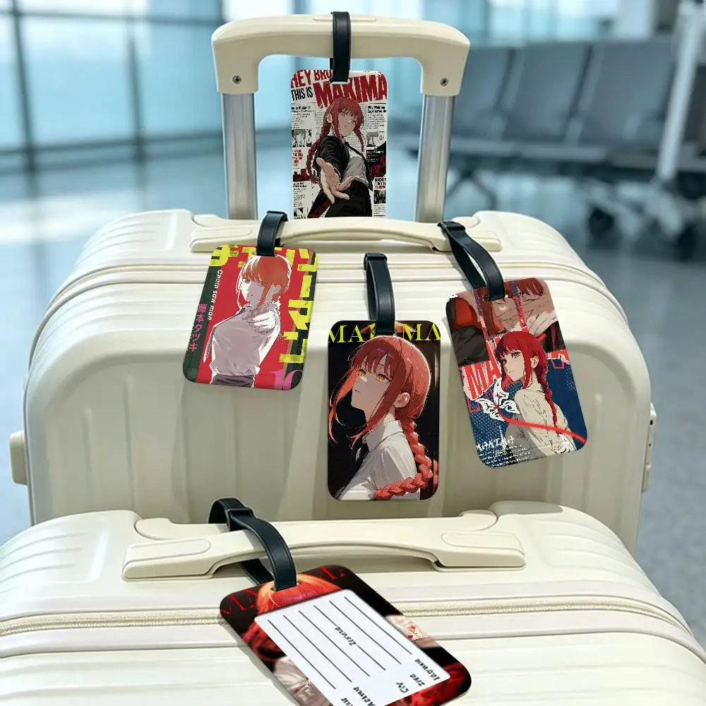 Anime M-Makima Chainsaw Man Waterproof PVC Baggage Tag With Info Card Anti lost Identification Tag For Luggage School Backpack