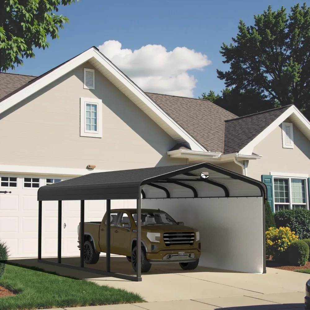 

12x20 Metal Carport, Galvanized Steel Roof Carport with Removable Polyethylene Sidewalls
