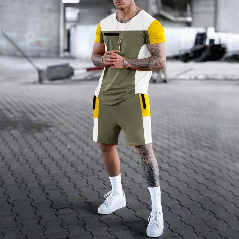 Tuta da uomo moda estiva oversize Casual t-shirt sportiva pantaloncini Set semplice Jogging traspirante Outfit Outdoor Trendy Suit