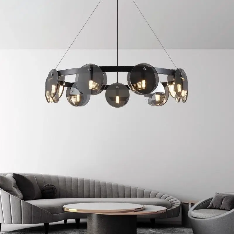 

Italian Minimalist Living Room Chandelier Light and Shadow Art Atmosphere Creative Flat Glass Dining Room Chandelier