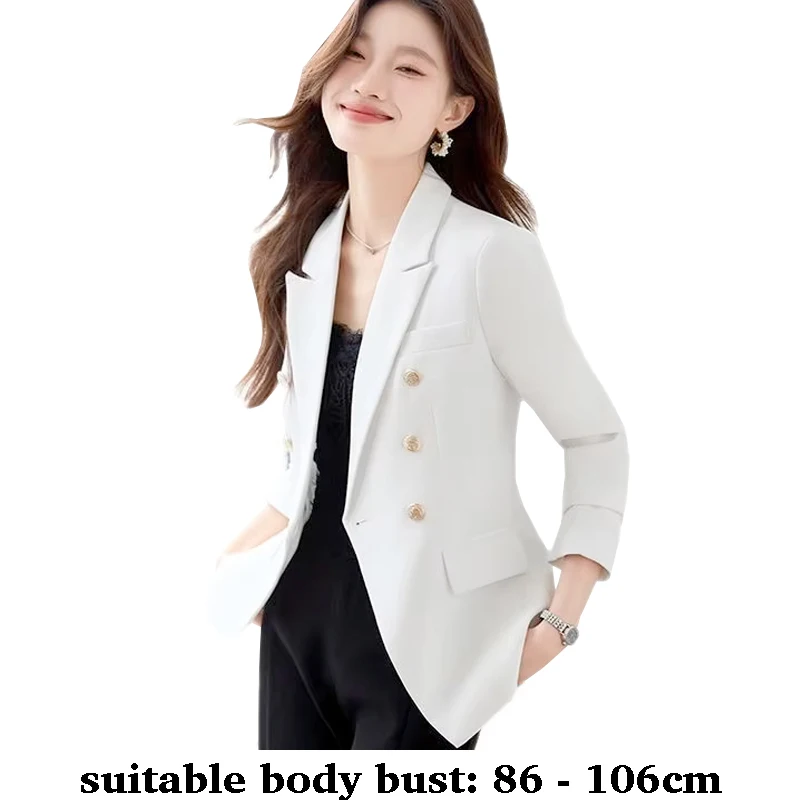 

High quality blazer for women double breasted jacket notched collar autumn winter 2025 elegant office clothes white black