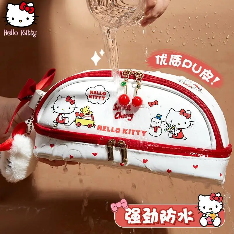 

Hello Kitty Student Leather Pencil Case Cartoon Children Anime New Kawaii High Value Sanrio Storage Stationery Pencil Case Sweet