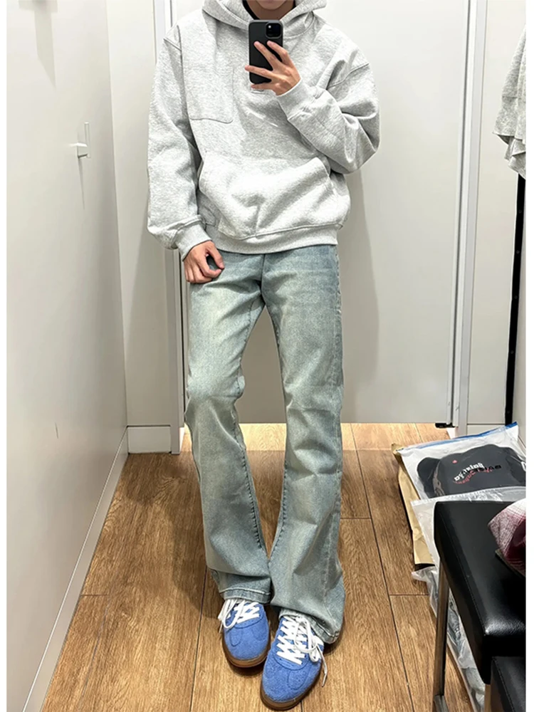 

Мужские джинсы прямого кроя в стиле ретро, синие, зауженные, осенне-зимние, модные, брендовые, с дизайном «нож», повседневные