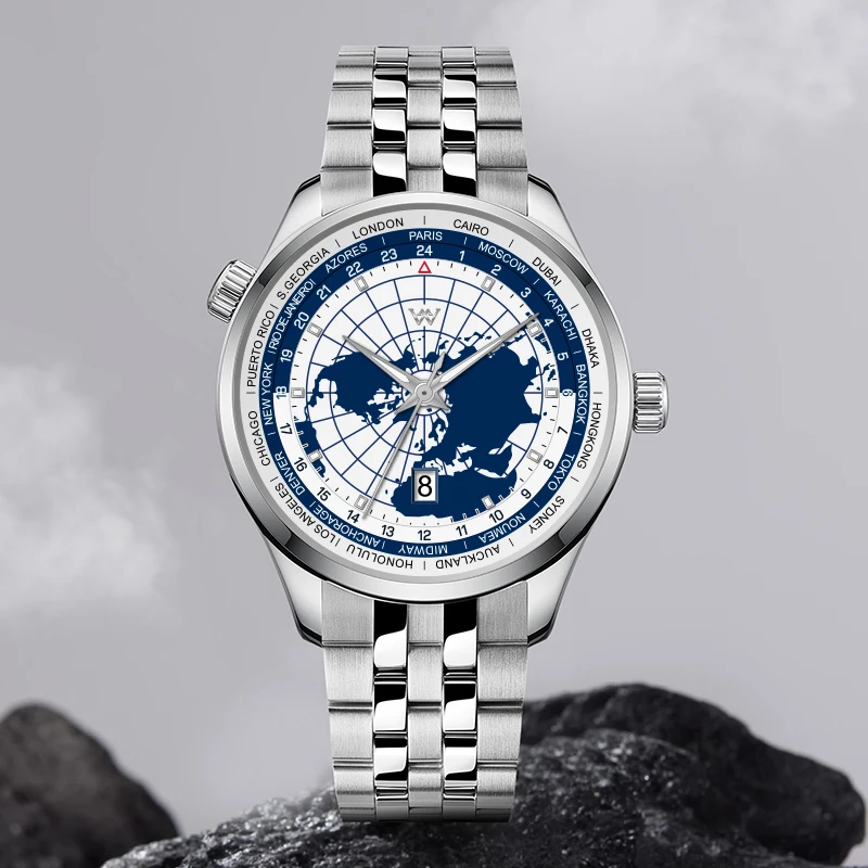 WM Watch Automatic Mechanical Men  Watch NH35 Sapphire World Time Original 100M Water Resistant Welly Merck Watches Man WM221
