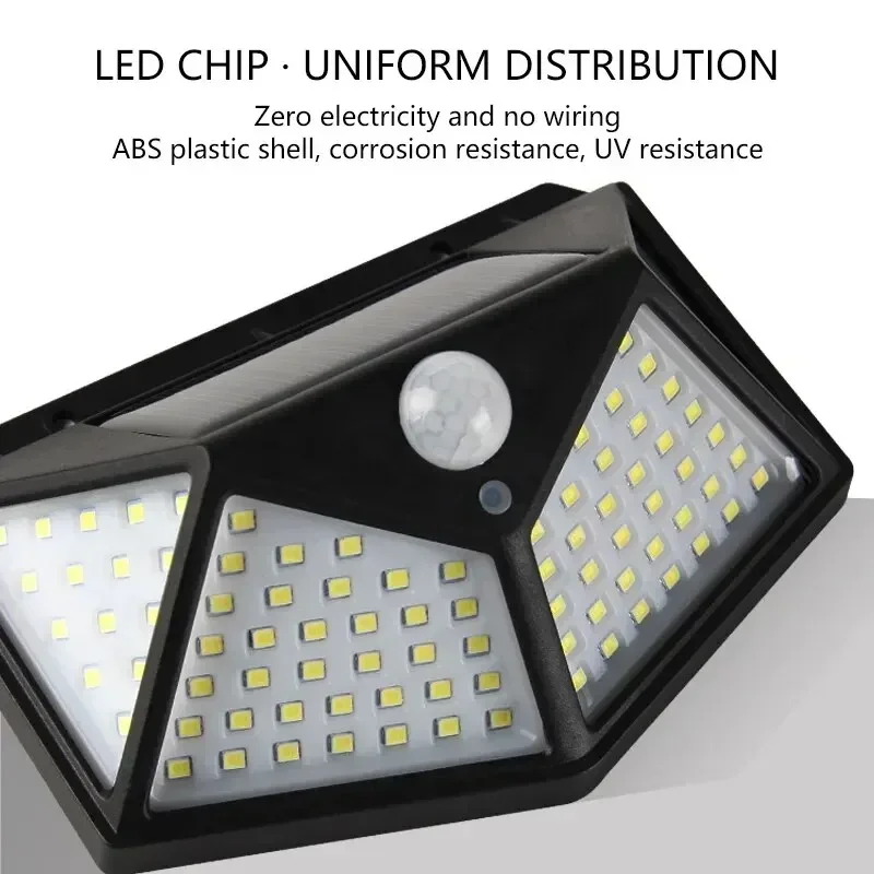 100LED Solar Wall Light Waterproof Motion Sensor Security Lamp Auto On Off Decorative Outdoor Garden Fence Railing