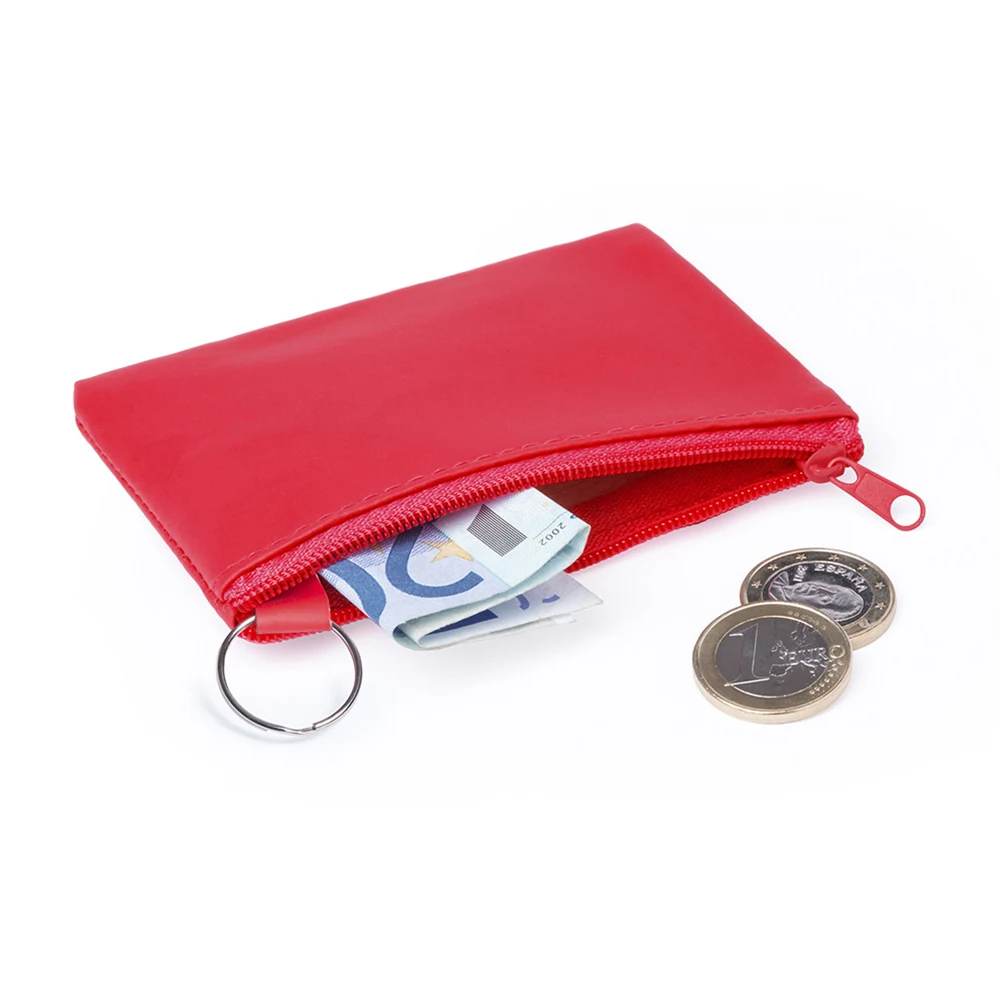 Simple Wallet Short Zipper Coin Bag With Keyring PU Waterproof Mini Purse Credit Card Holders Wallet Pocket Solid Color Pouch