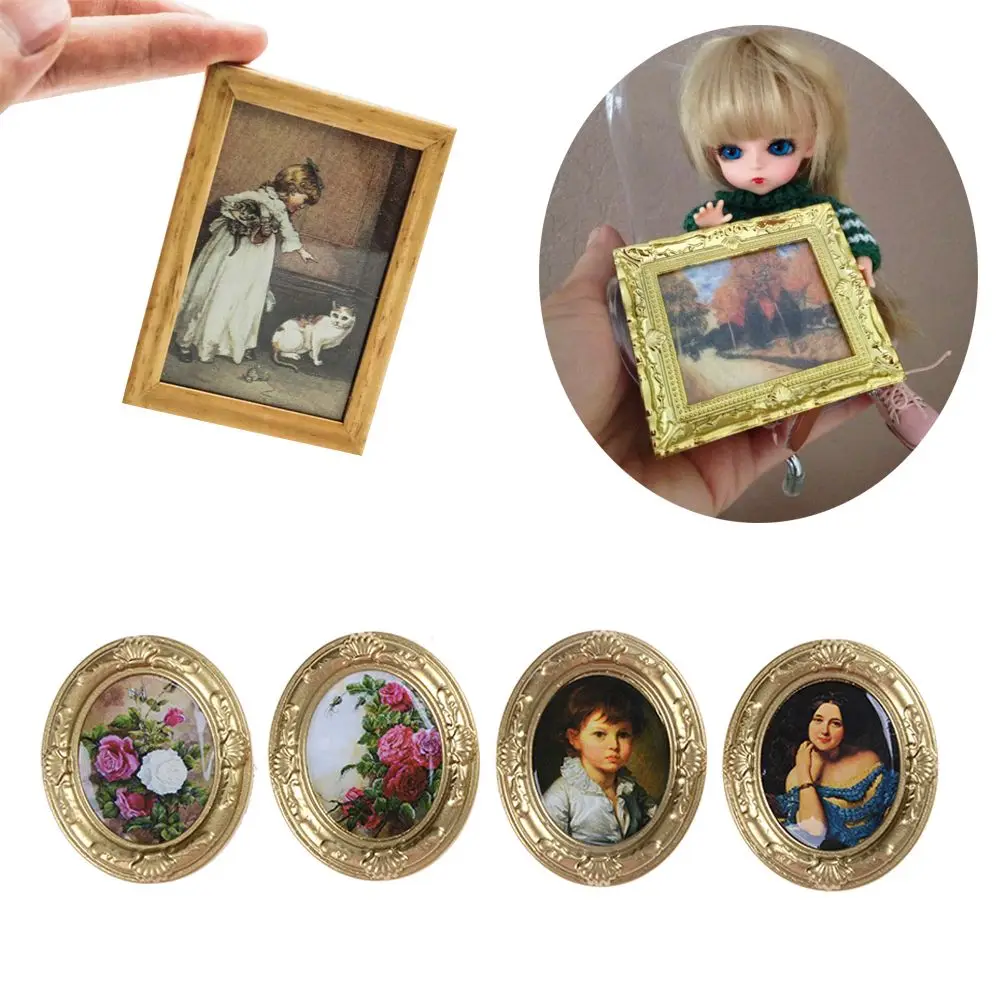 New Cute Kids Toy Doll Accessories Miniature Framed 1:12 Dollhouse Decor Mini Wall Painting