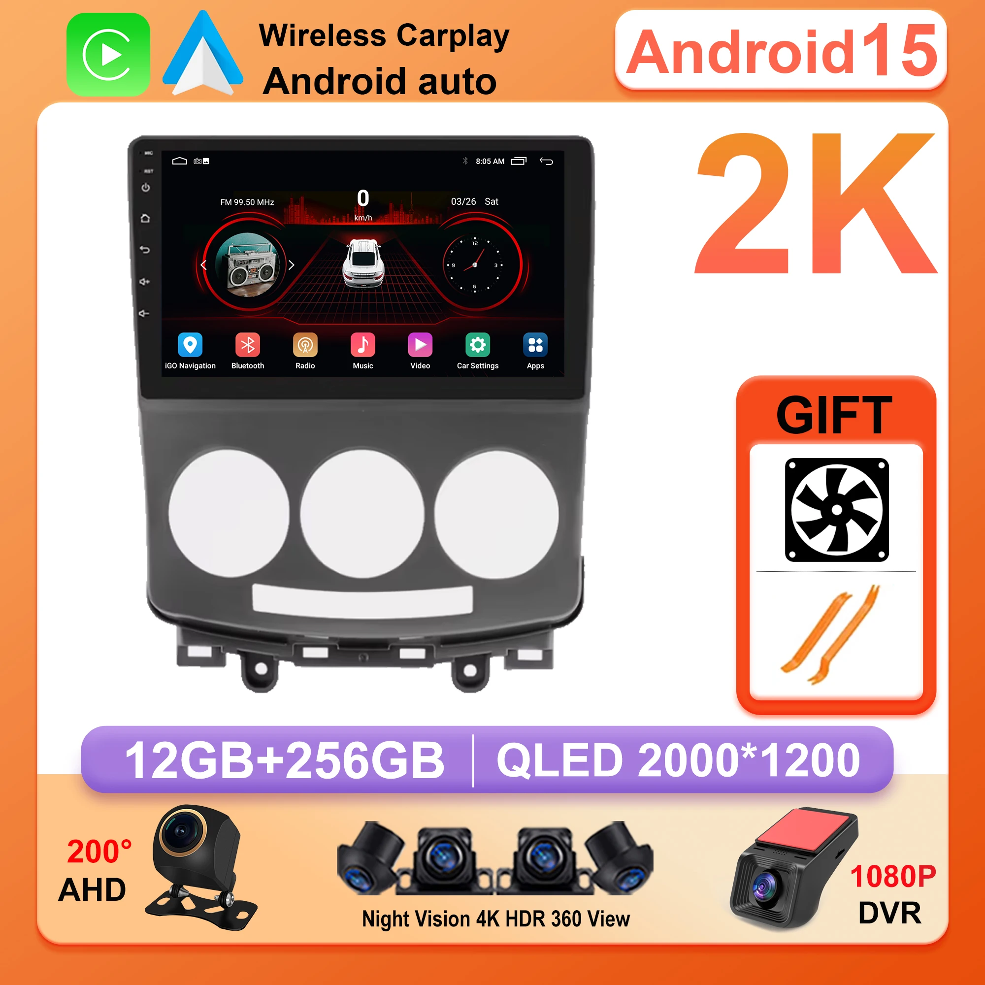 Android 15 QLED Car Radio Stereo For Mazda 5 2005 -2010 Auto Multimedia Player GPS CPU 2Din Navigation Carplay High-Performance