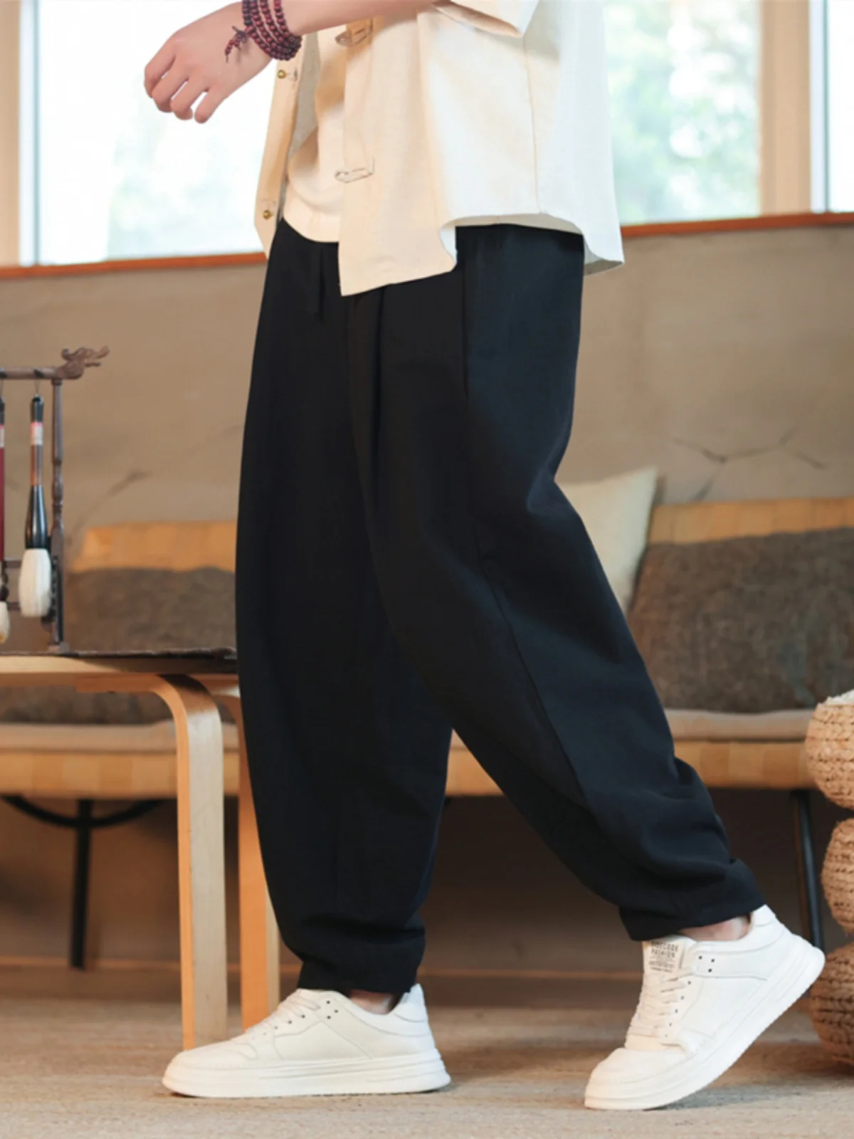 

Cotton Linen Casual Pants Loose Sle Men's Large Size Harlan Wide Leg Lantern Pants Spring Summer New Chinese Sle Small Foot