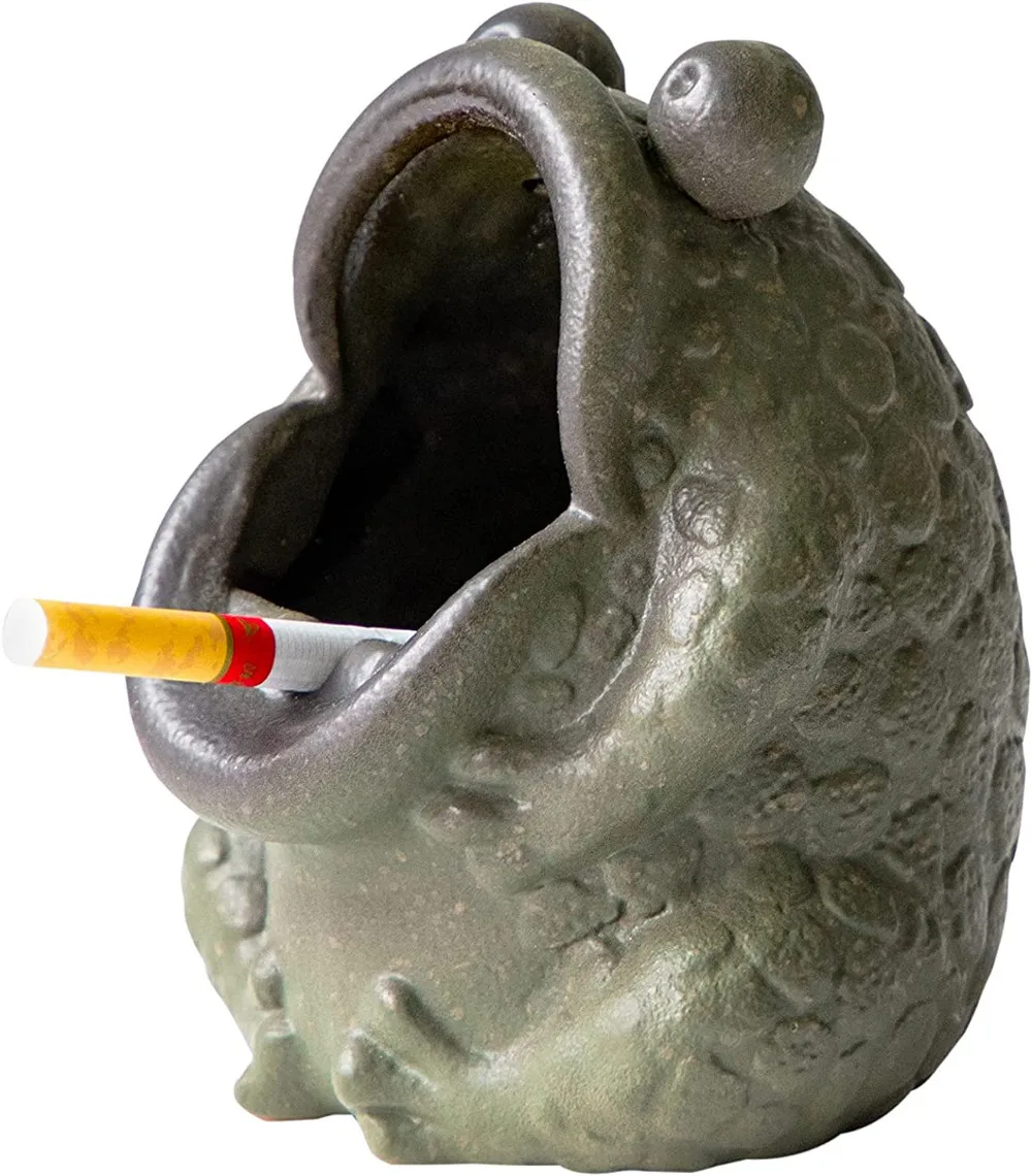 

5" Cute Funny Toad Frog Shape Ash Tray Set for Indoor Outdoor Windproof Desktop