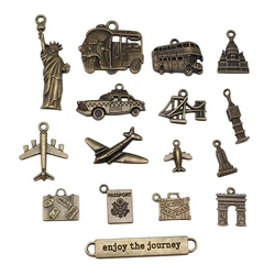 10pcs Vintage Bronze Color Travel Journey Aircraft Passport Trunk Charms Jewelry Making For Necklace Bracelet Keychain Making