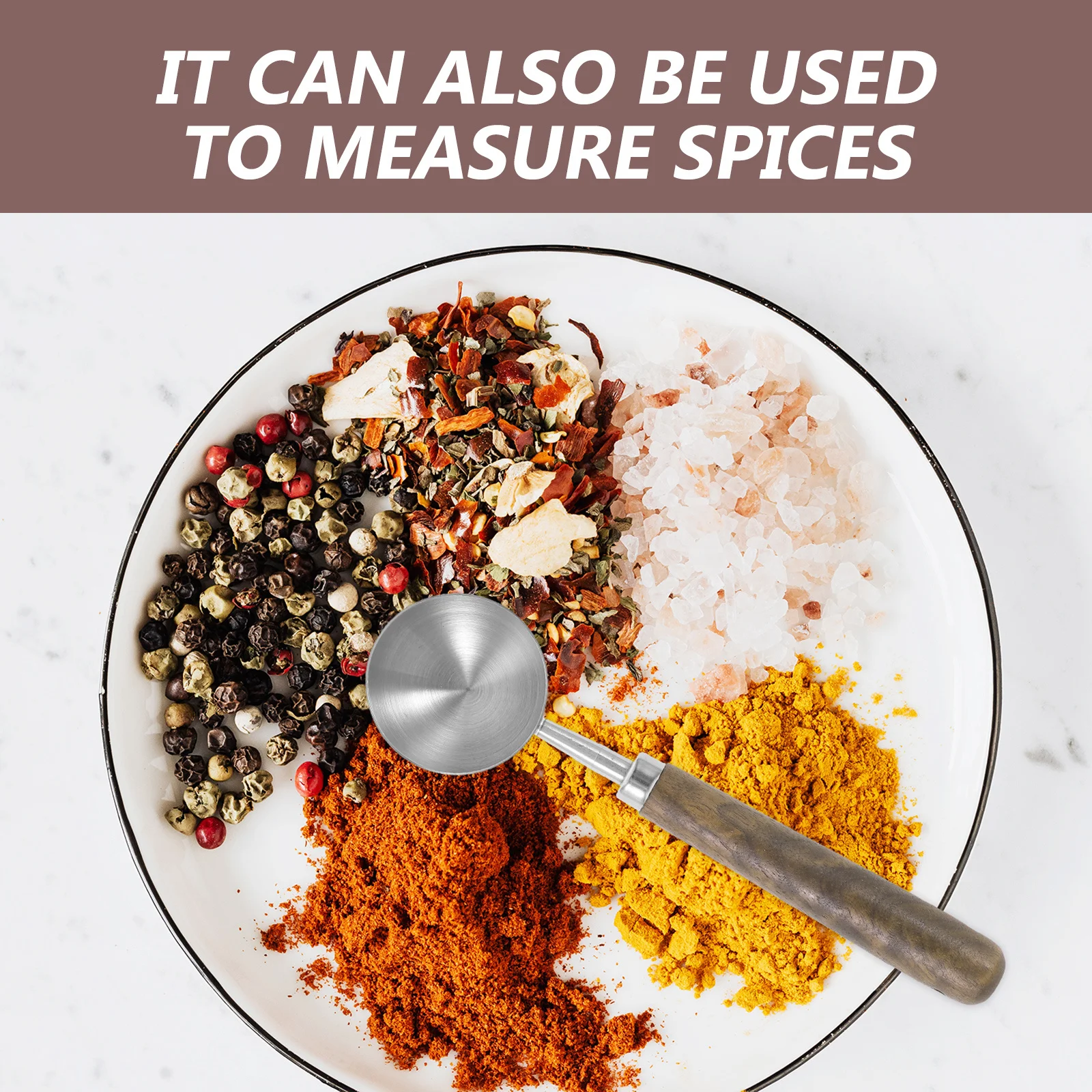 

Stainless Steel Measuring Spoon Coffee Beans Scoop Wood Handle Multi-Function Kitchen Spice Measure Spoon Accurate