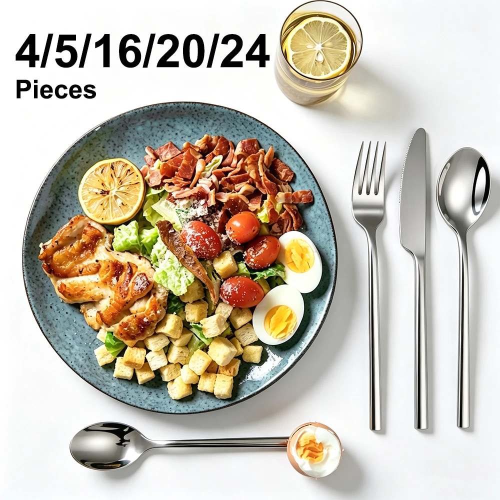4/5/12/16/20/24Pcs Sliver Tableware Stainless Steel 304 Cutlery Mirror Elegant Dinner Set Western Knife Fork Flatware Sliverware