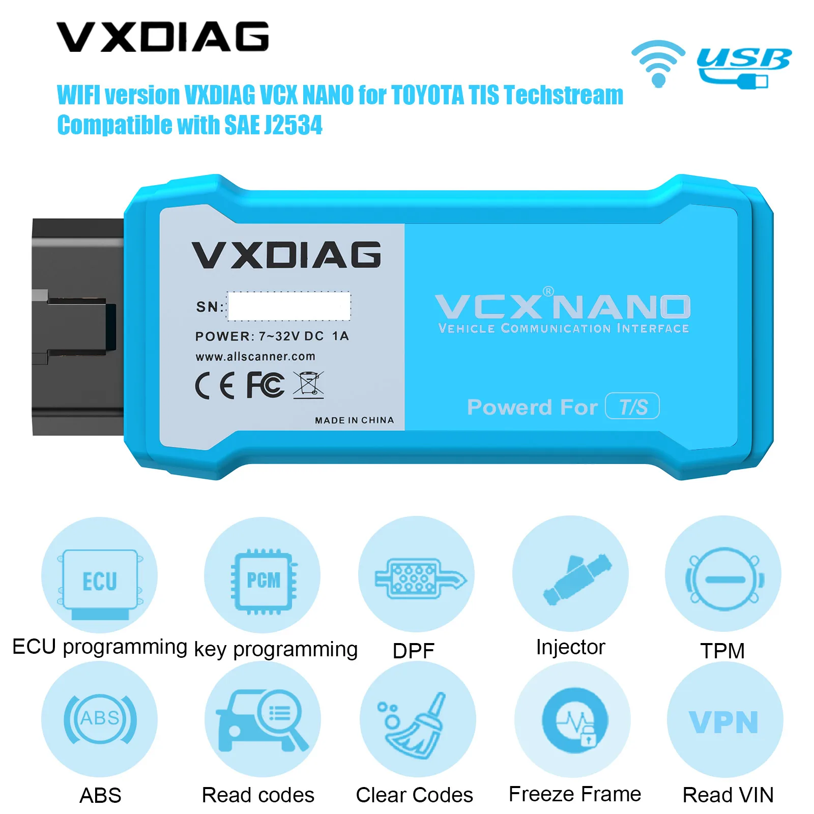

WIFI версия VXDIAG VCX NANO для TOYOTA LEXUS, совместимая с SAE J2534
