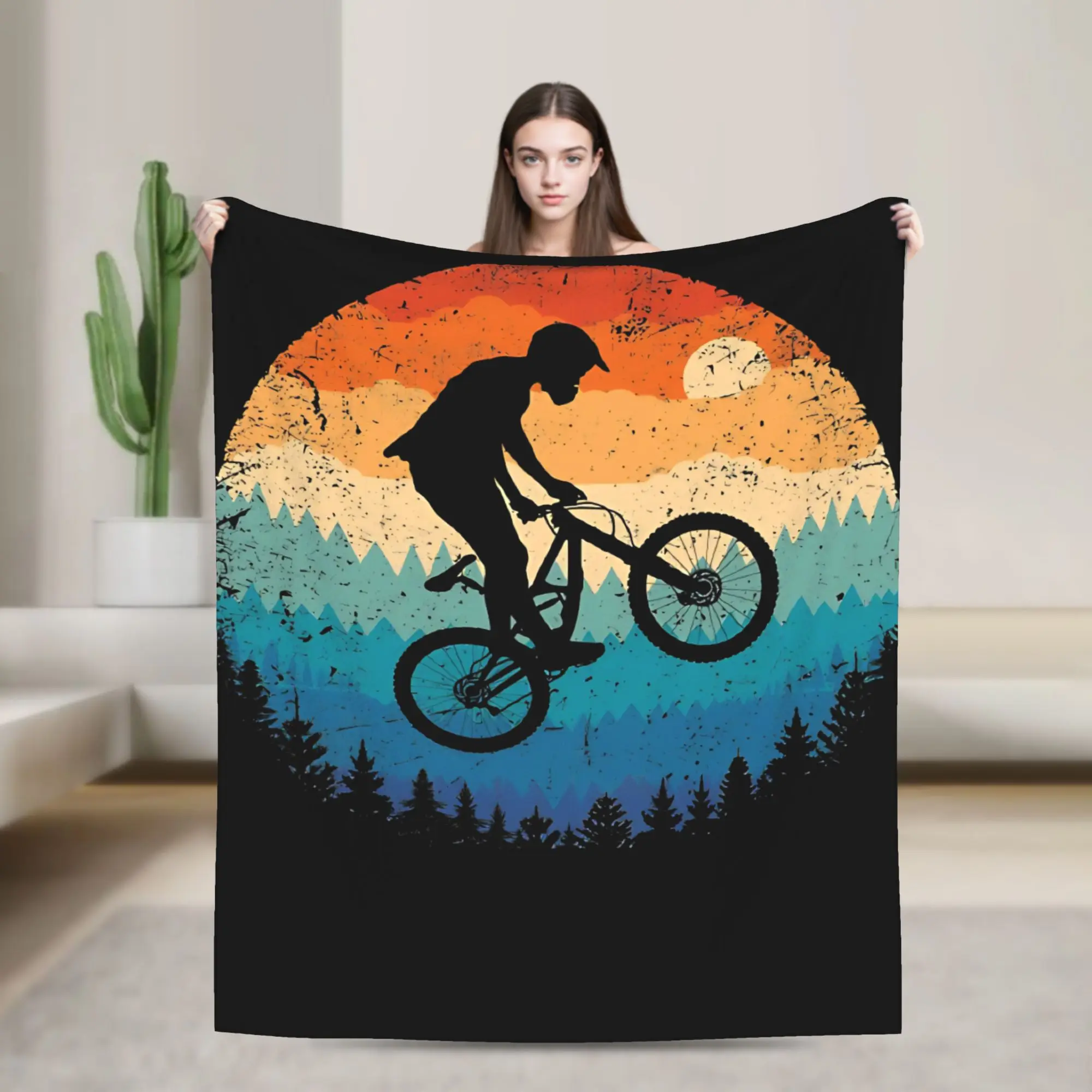 Cycling On The Mountain Bike Warm Soft Blanket Mtb Bike Track Plush Throw Blanket Living Room Flannel Bedspread Sofa Bed Cover