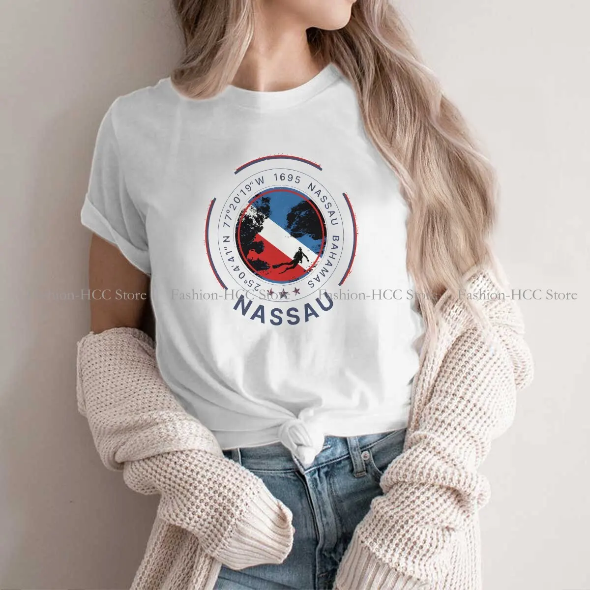 Nassau Bahamas Diving Graphic Polyester TShirt Dive Diving Creative Streetwear Leisure T Shirt Women