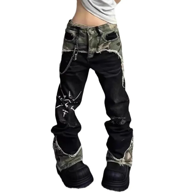 HKSH Spring New Men Tide Dark American High Street Washed Patchwork Jeans Women Trendy Hip Hop Straight Slim Denim Pants HK19254