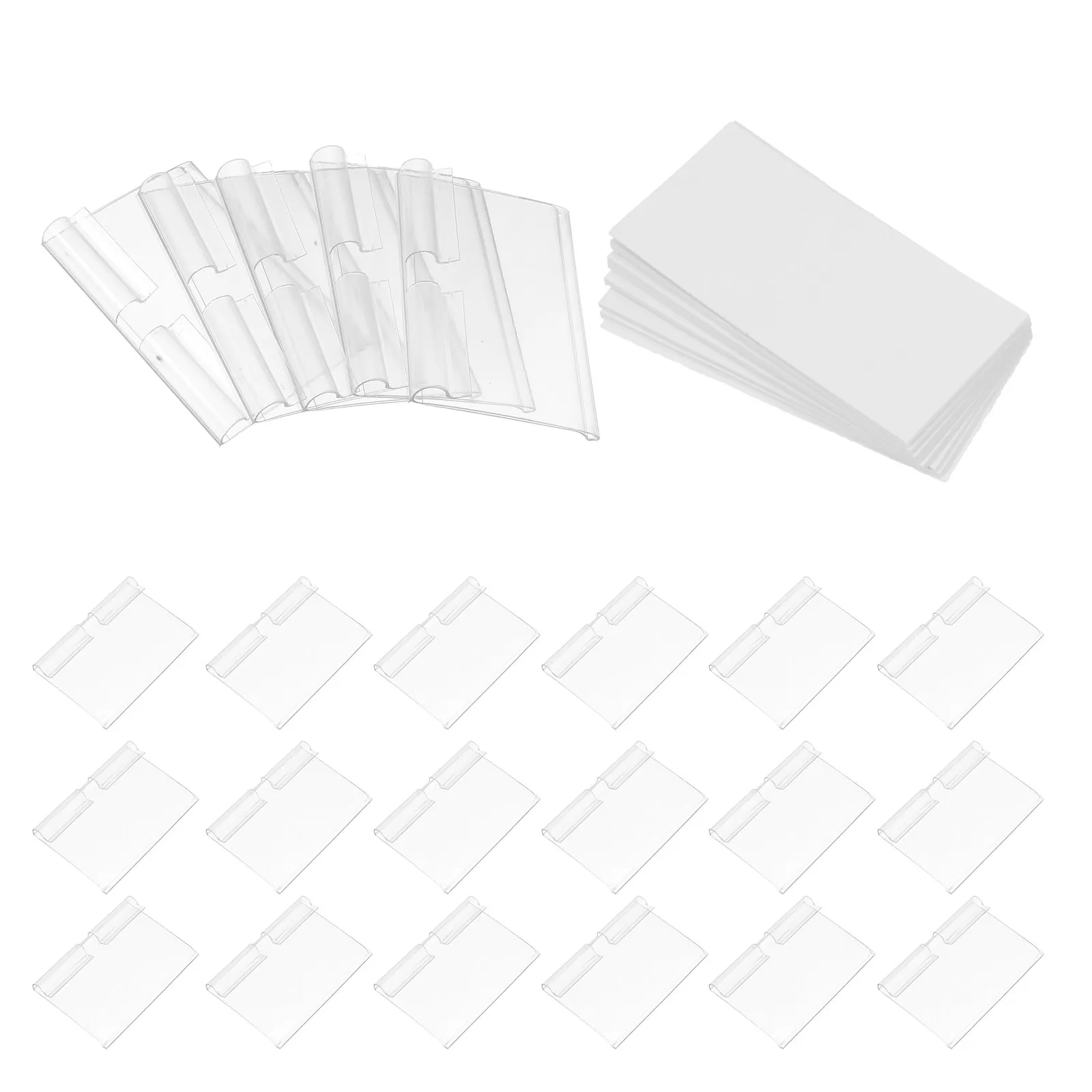 

50 шт. прозрачных ПВХ-держателей для этикеток с двойной защелкой, прозрачные крючки-ценники для полок, демонстрационных витрин и контейнеров для хранения