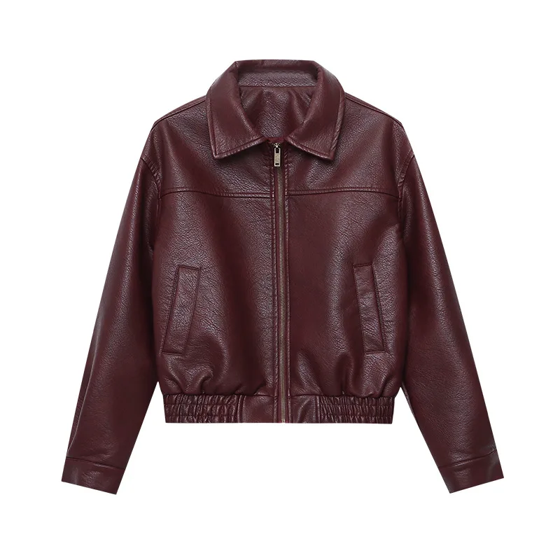 Portés américain Sle PU cuir Jaet début du printemps nouveauté petite taille manteau en cuir col rabattu Vintage SN748