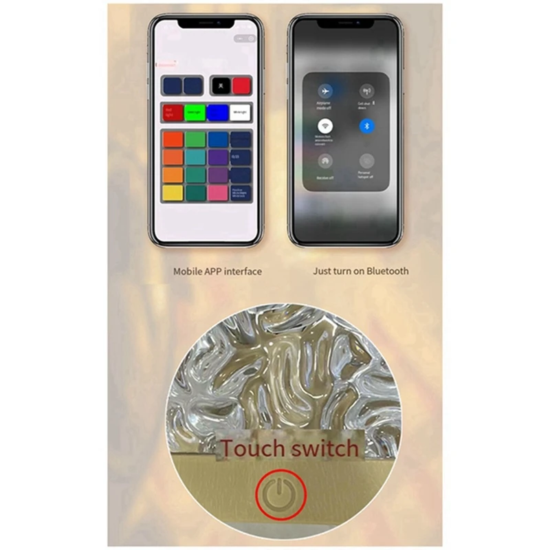 물결 장식 야간 조명, 파도 프로젝션 분위기 책상 조명, 16색 터치 제어, 원격 제어, 내구성 있는 앱