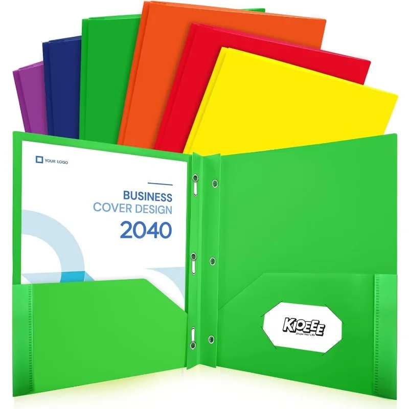 

Heavy Duty Plastic Pocket Folders with Prongs Business Card Slot Assorted Colors for School Office Home Letter Size Paper