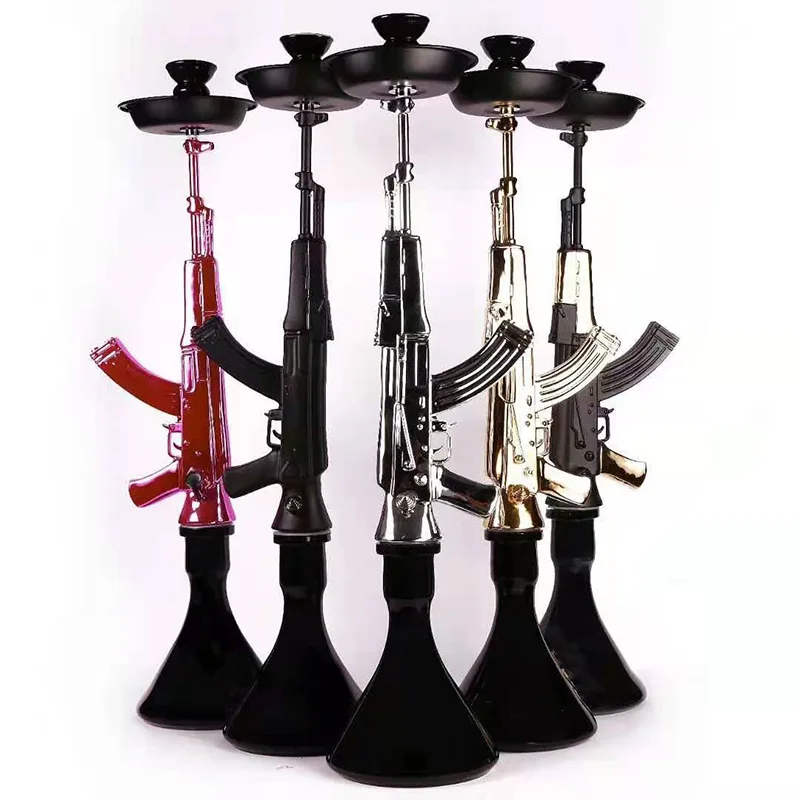 AK 47 hookah large stainless steel resin brick stone inlaid yellow gold with hookah bowl hookah shisha