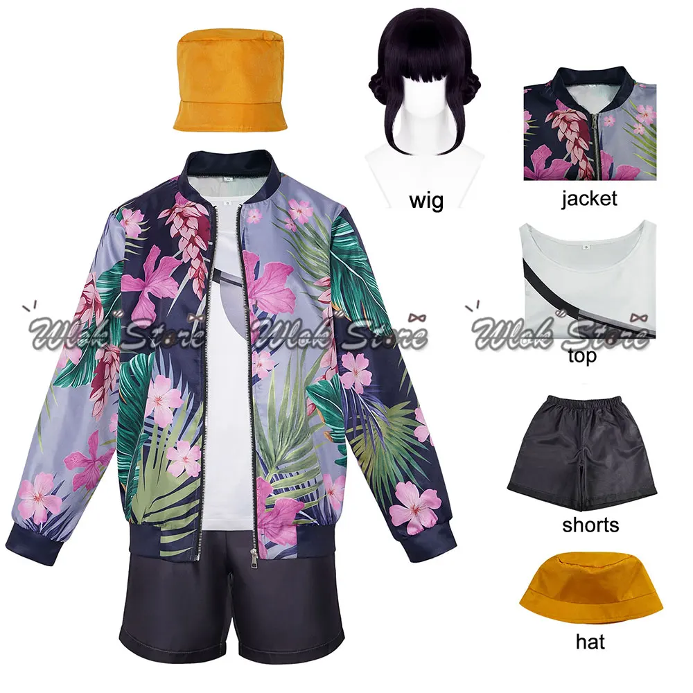 أنيمي شيطان الصيادين زوي تأثيري حلي زهرة مطبوعة سترة معطف السراويل قبعة دعوى النساء هالوين حفلة كرنفال ملابس الباروكات