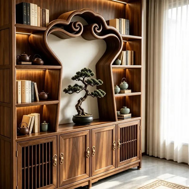 New Chinese Style Black Walnut Solid Wood Bogu Frame Mortise and Tenon Song Style Aesthetics Floor Type Duobao Bookcase