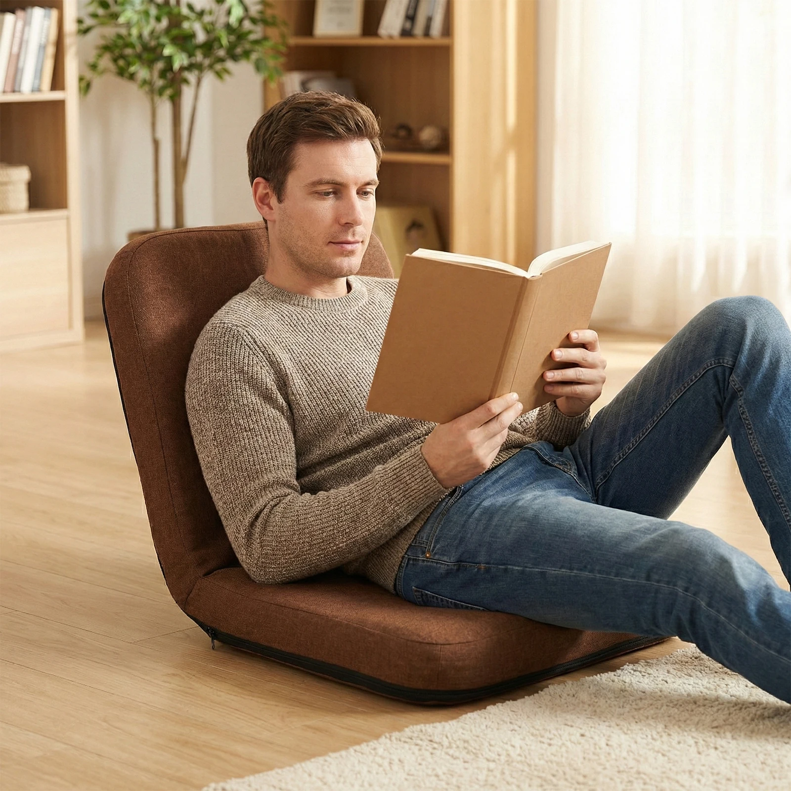 

Compact Foldable Floor Recliner Zipper Removable Cover No Assembly Stable Structure For Bedroom Study Living Room