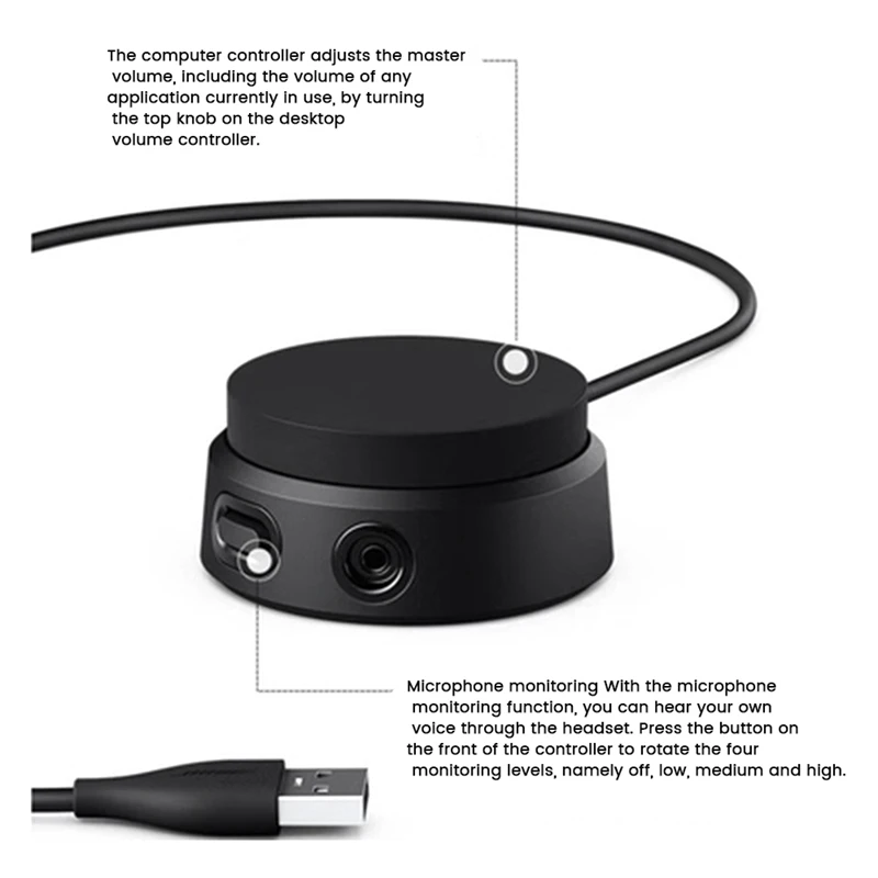 Black USB Controller Cable For A10 A40 QC35II QC45 Headphone Micphone/Volume Control