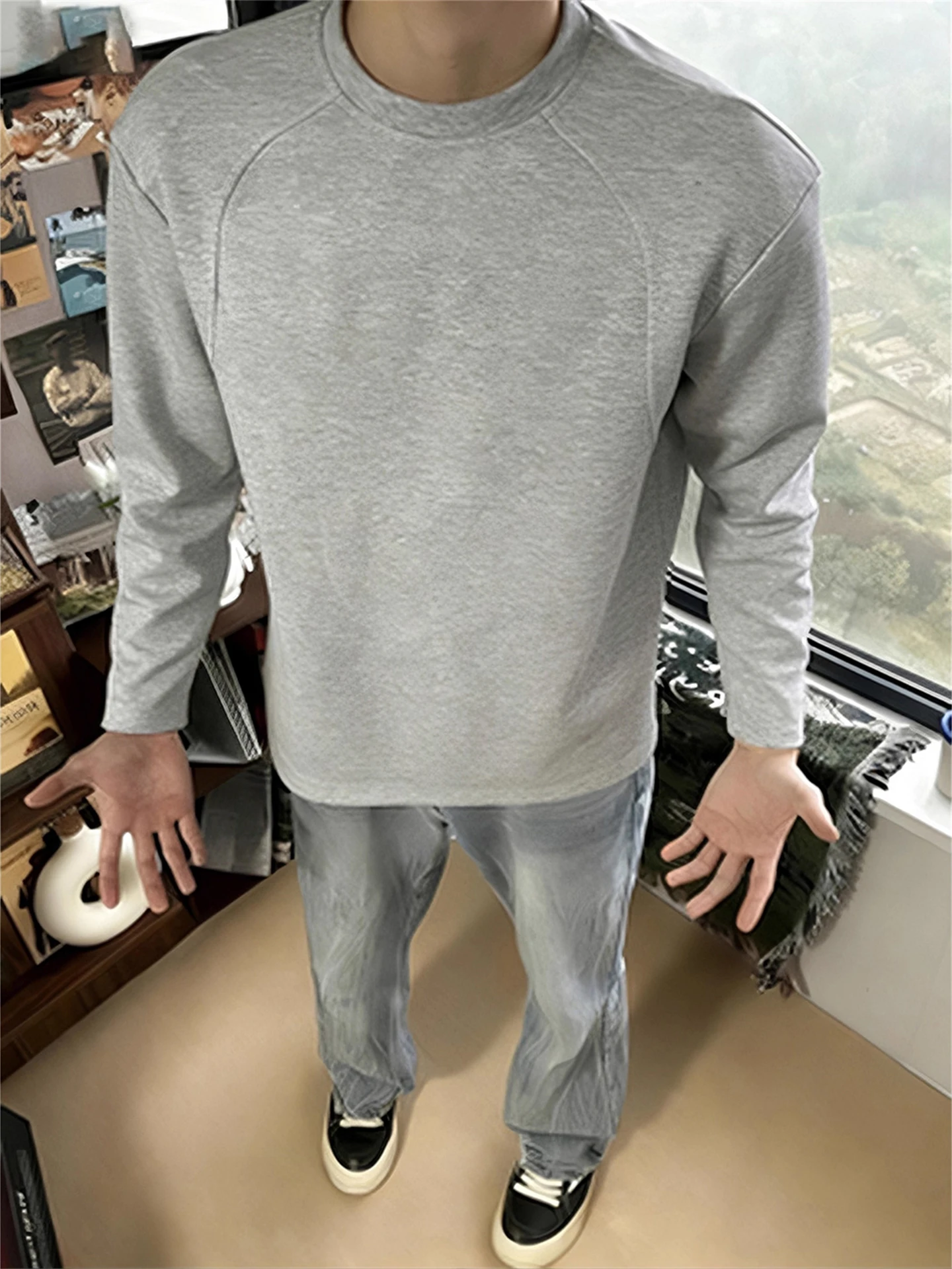 Men's Fleece Lined Hoodie Thickened Long Sleeve Shoulder Padded Winter T-Shirt Casual Style Warmth Comfortable Polyester Mate...