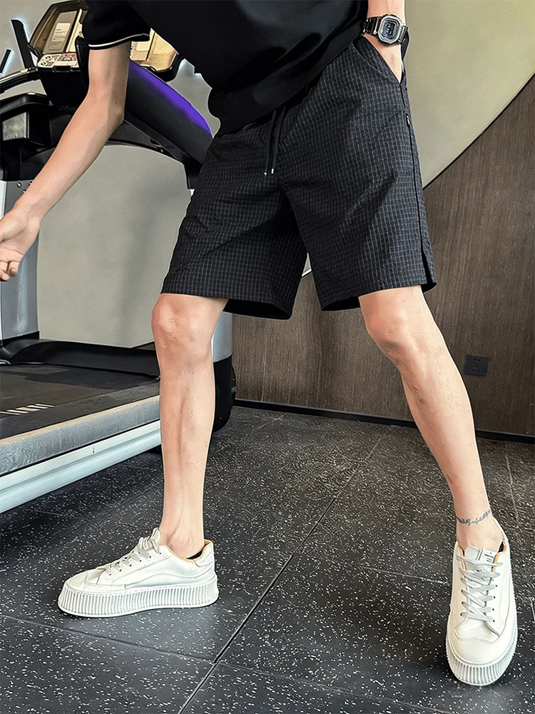 

Американские пляжные мужские шорты в клетку, летние свободные брюки с широкими штанинами, повседневные брюки средней длины, удобные, дышащие